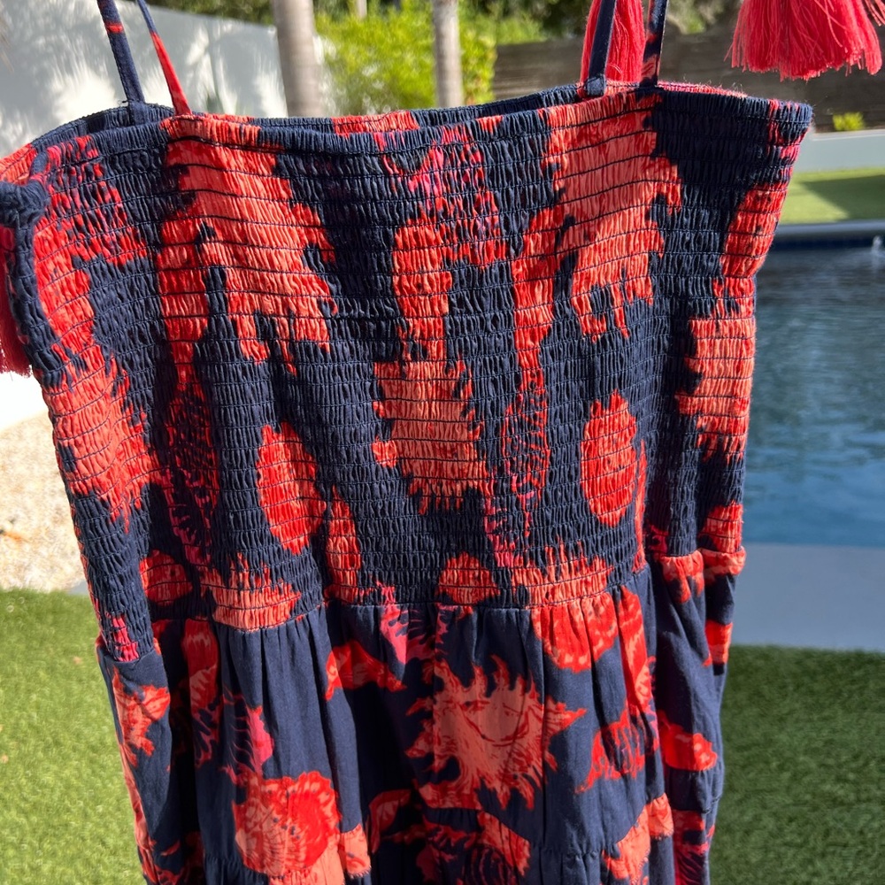 Floral Smocked Maxi Dress in Navy and Orange - Picture 5 of 6